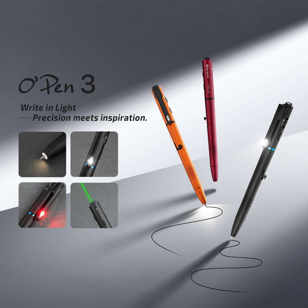 Olight O'Pen 3 | daudzfunkcionāls pildspalvas lukturis | 120 lm + zaļš lāzers
