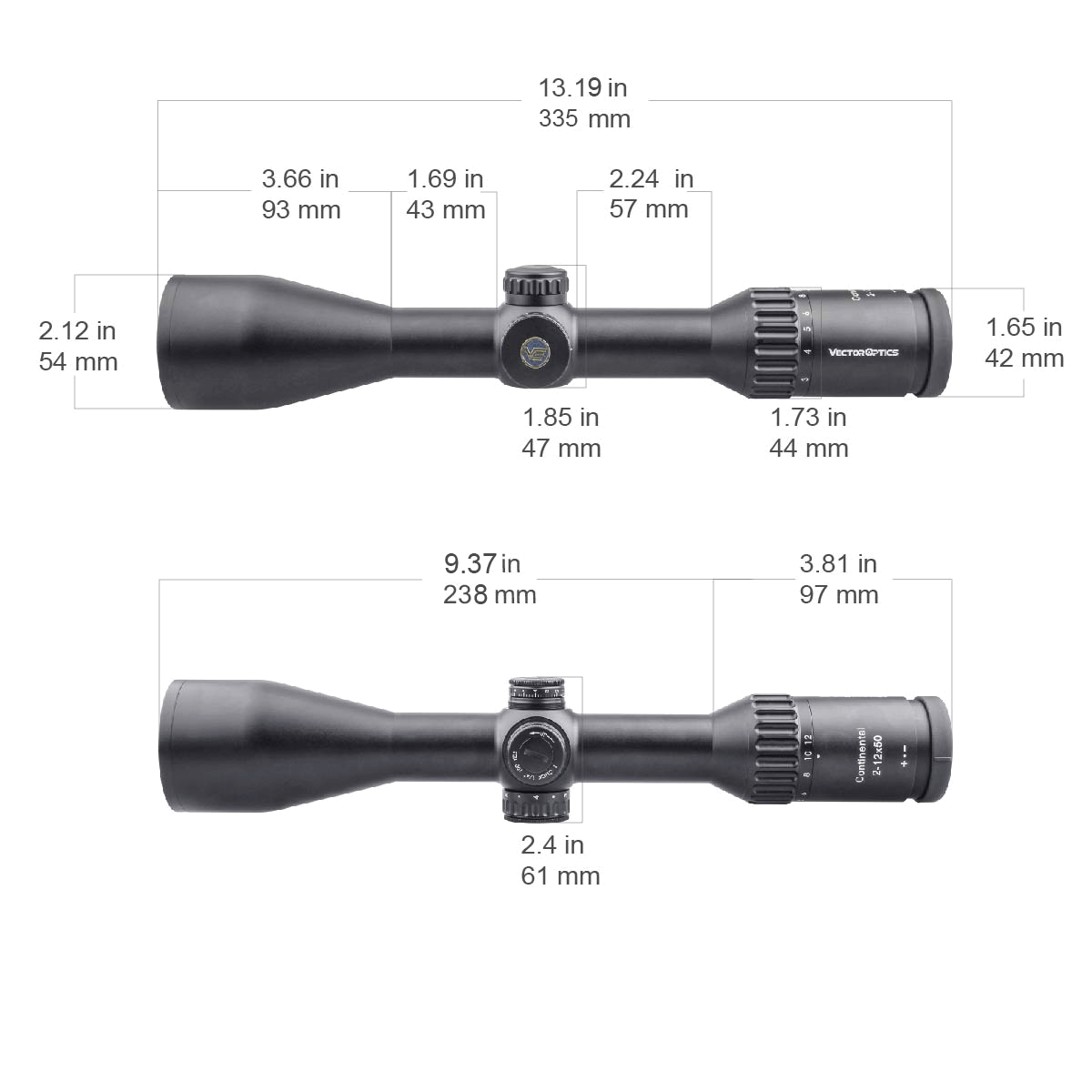 Vector Optics Continental 2-12x50 SFP šautenes tēmēklis